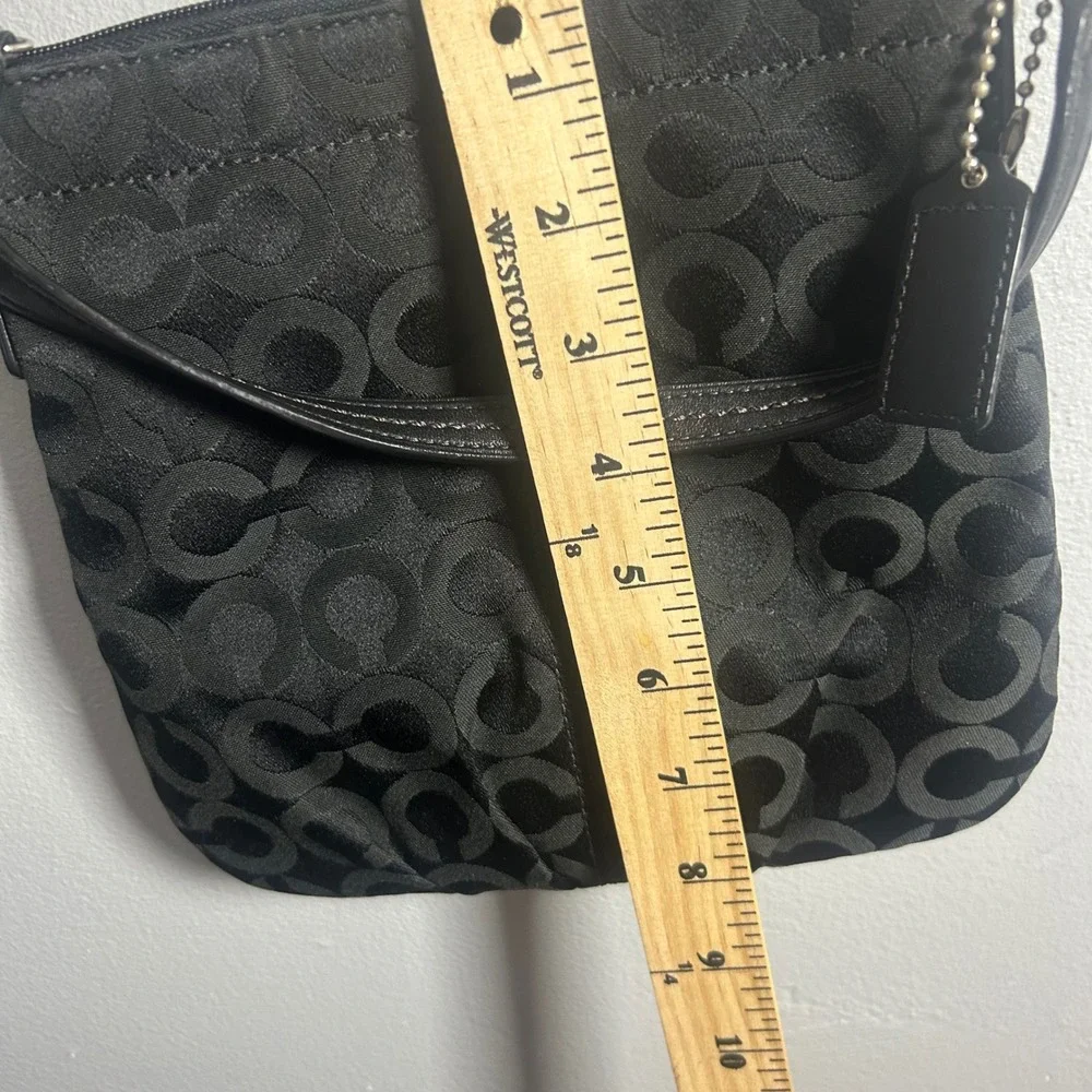 Coach Signature C Monogram Canvas‎ Leather Crossbody Bag Black Silver Hardware